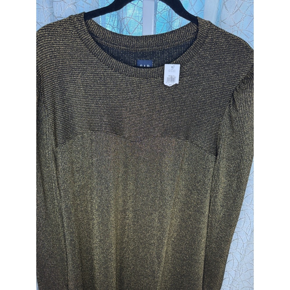 Gap Metallic Gold Lurex Knit Sweater Dress Long Sleeve Midi Black XXL NWT - Picture 3 of 10